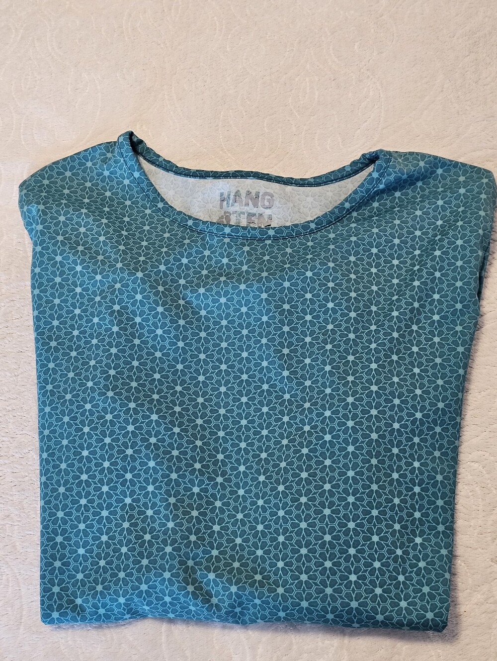 Hang Ten Teal Geometric Long Sleeve Top Sun Protection Shirt Thumbholes Size S